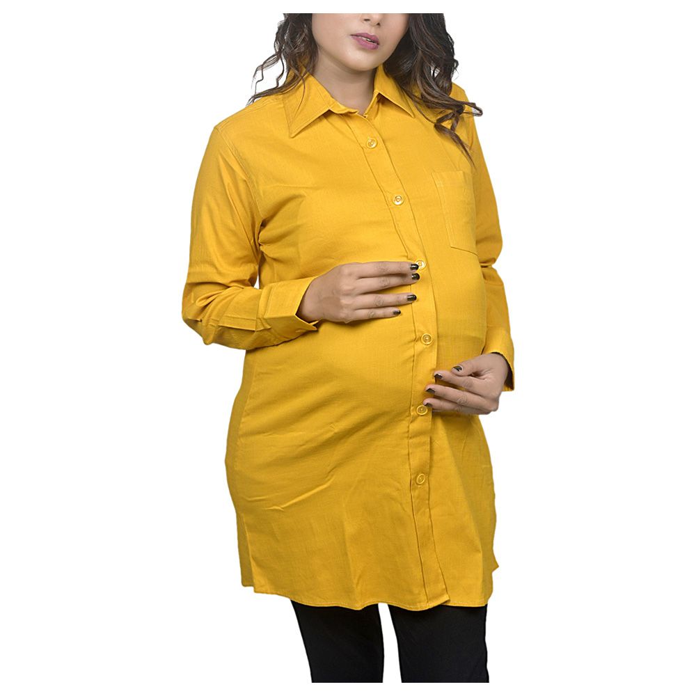 Tummy - Long Denim Maternity Shirt - Mustard