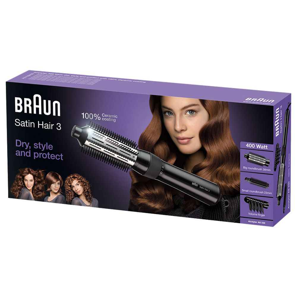 Braun Satin Airstyler AS 330 with Big & Small Brush - Black