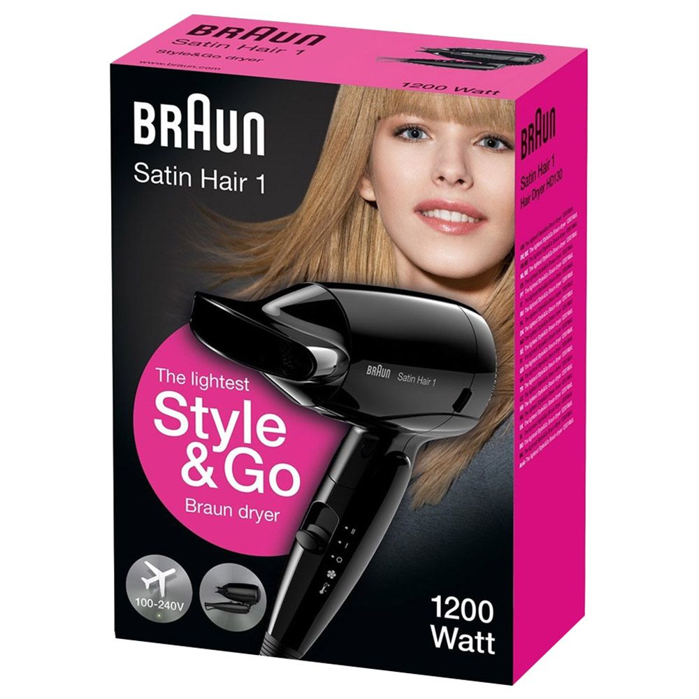 Braun - Satin Hair 1 Style&Go Travel Dryer Hd130 - Black