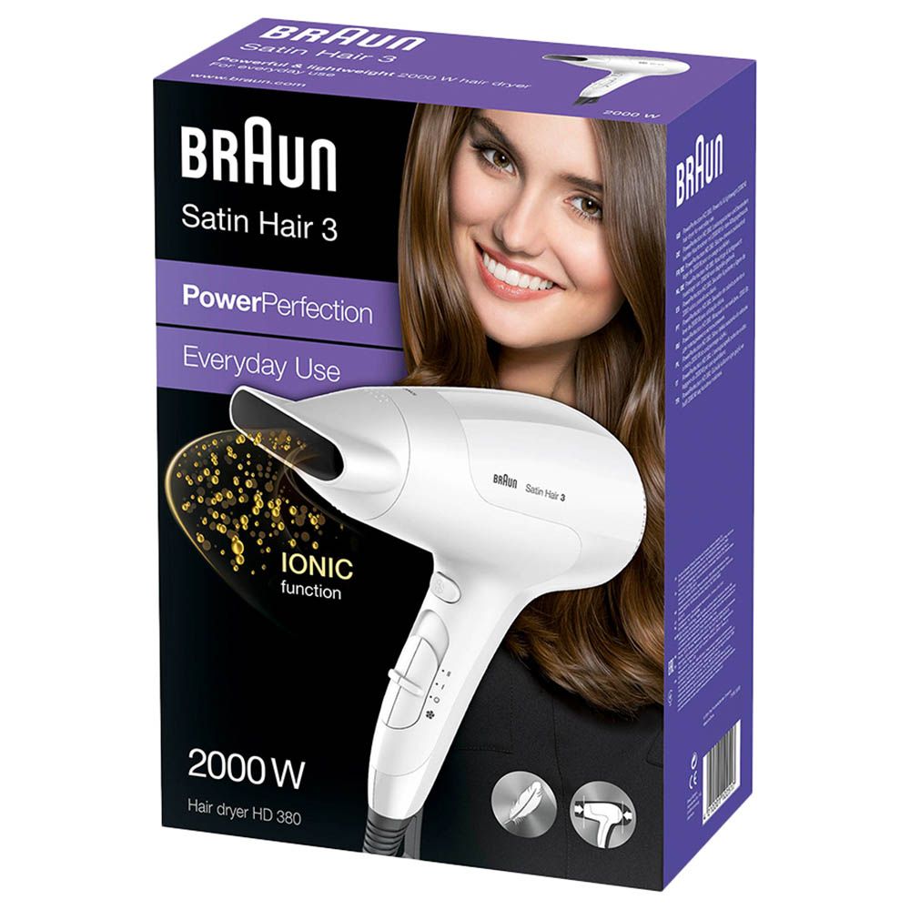 Braun Satin Hair 3 HD380 Hair Dryer w/ Ionic Function, White