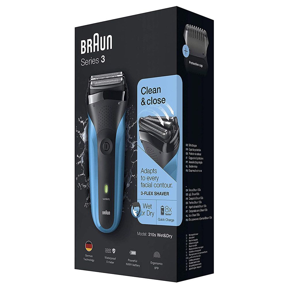 Braun - Series 3 310S Rechargeable Wet & Dry Electric Shaver - Blue