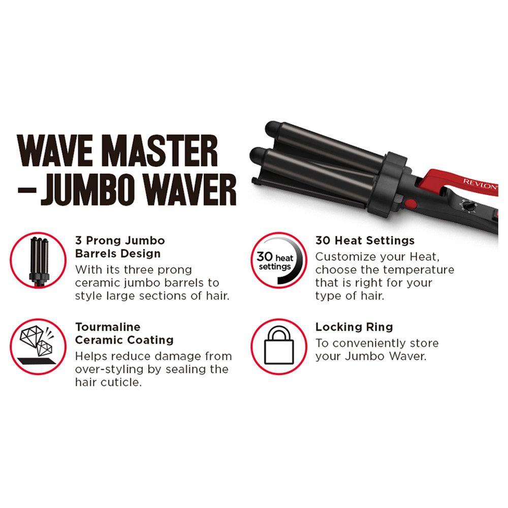 Revlon - 3 Barrel Jumbo Hair Waver 120W - Black