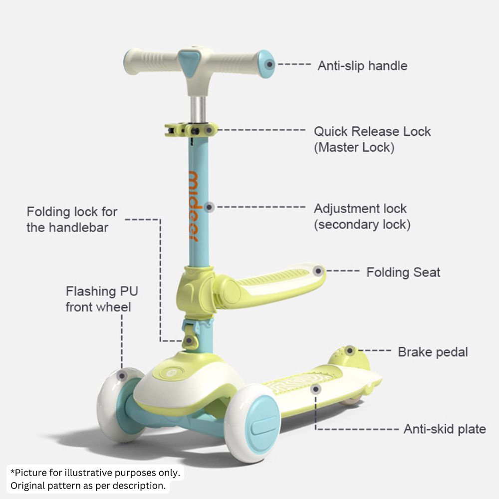 Mideer - 2-In-1 Foldable Scooter - Forest Green