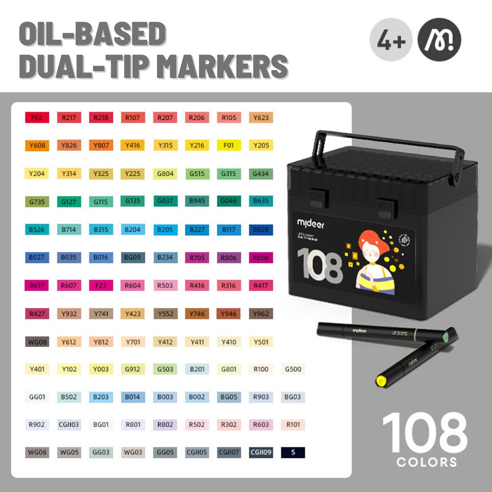 Mideer - Oil Based Dual Tip Markers - 108pcs