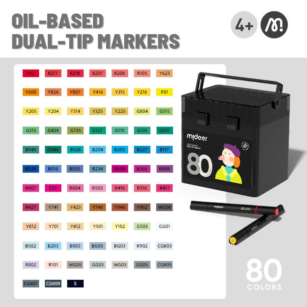 Mideer - Oil Based Dual Tip Markers - 80pcs