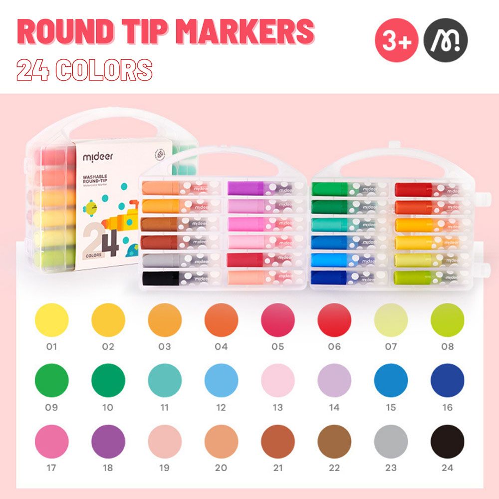 Mideer - Washable Round Tip Markers - 24 Colours