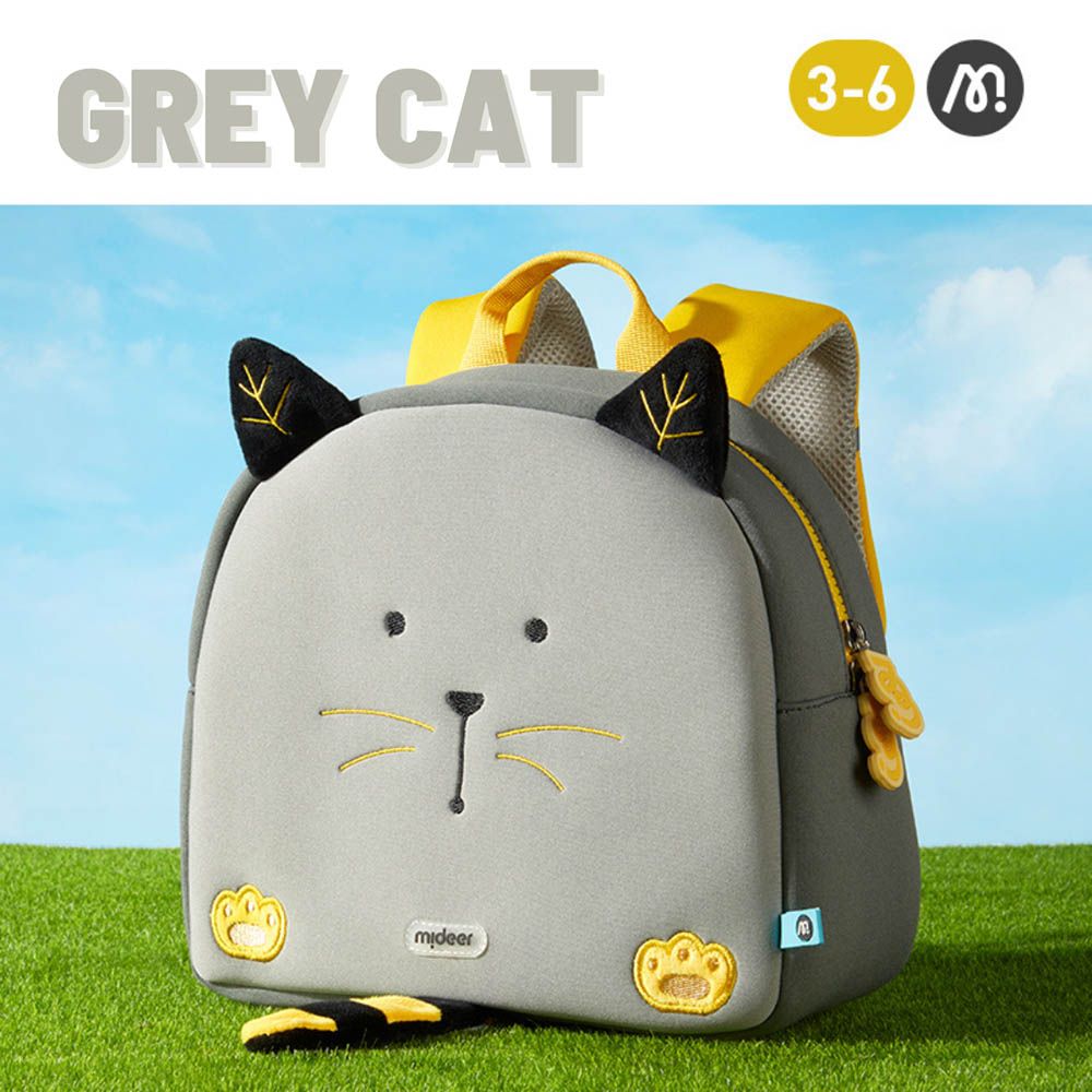 Mideer - Kids Backpack - 9-inch - Grey Cat