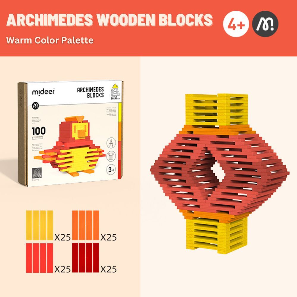 Mideer - Archimedes Wooden Blocks - Warm Color Palette