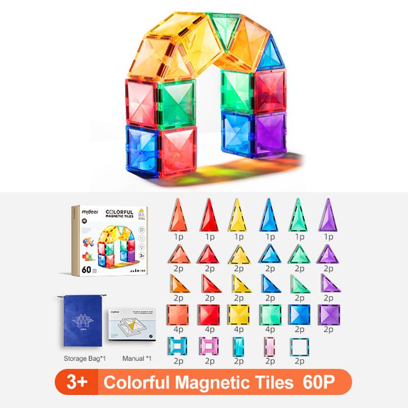 Mideer - Colourful Magnetic Tiles 60Pcs