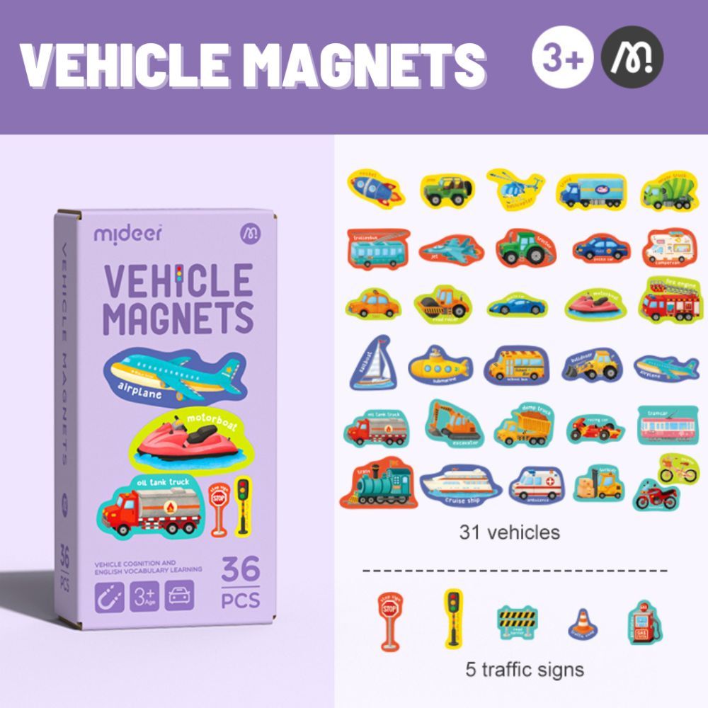 Mideer - Vehicle Magnets - 36pcs