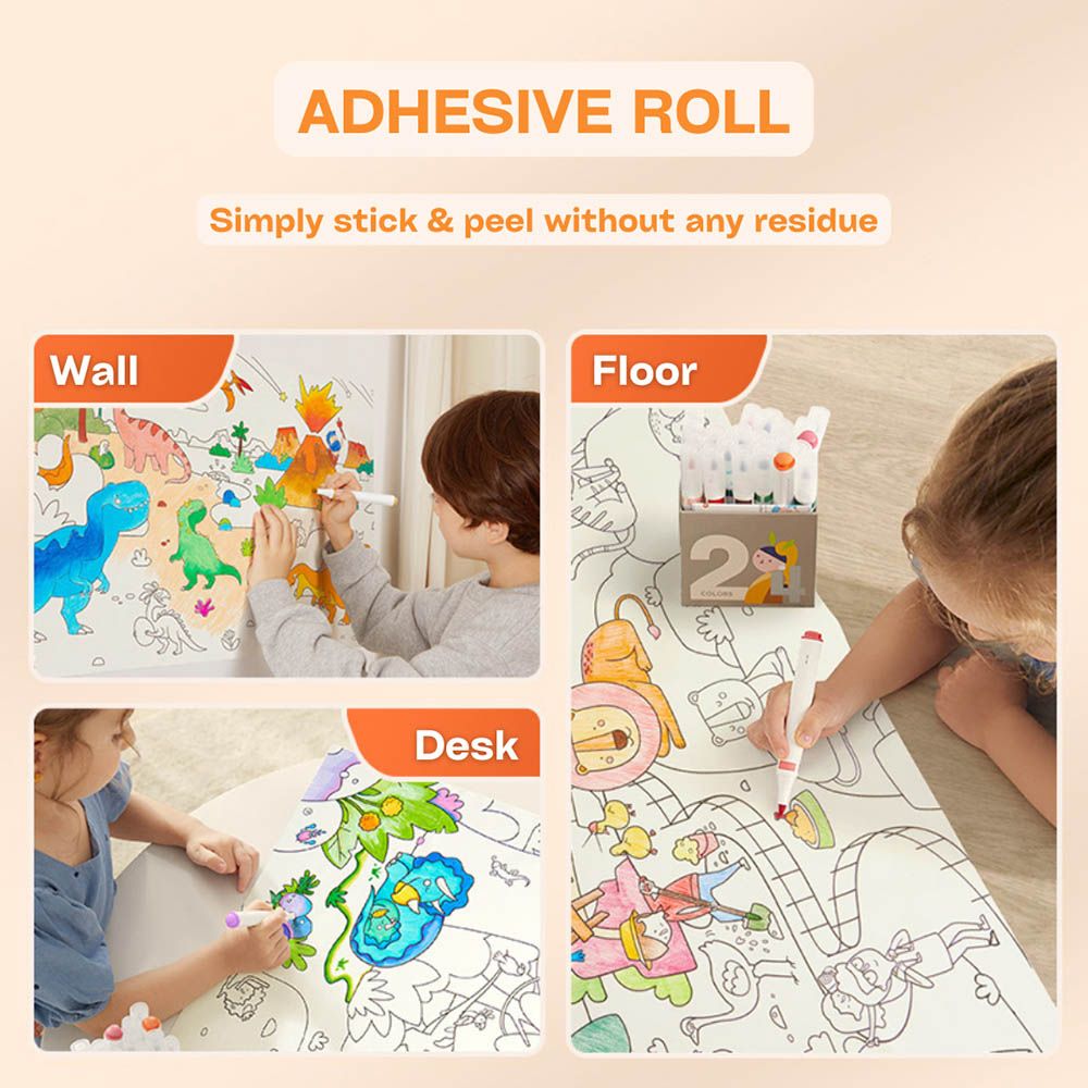 Mideer - Self Adhesive Coloring Roll - Dinosaurs - 4m