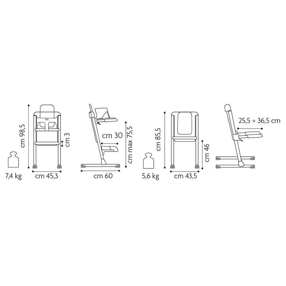 Brevi - Slex Evo - 3in1 High Chair - Dove Grey