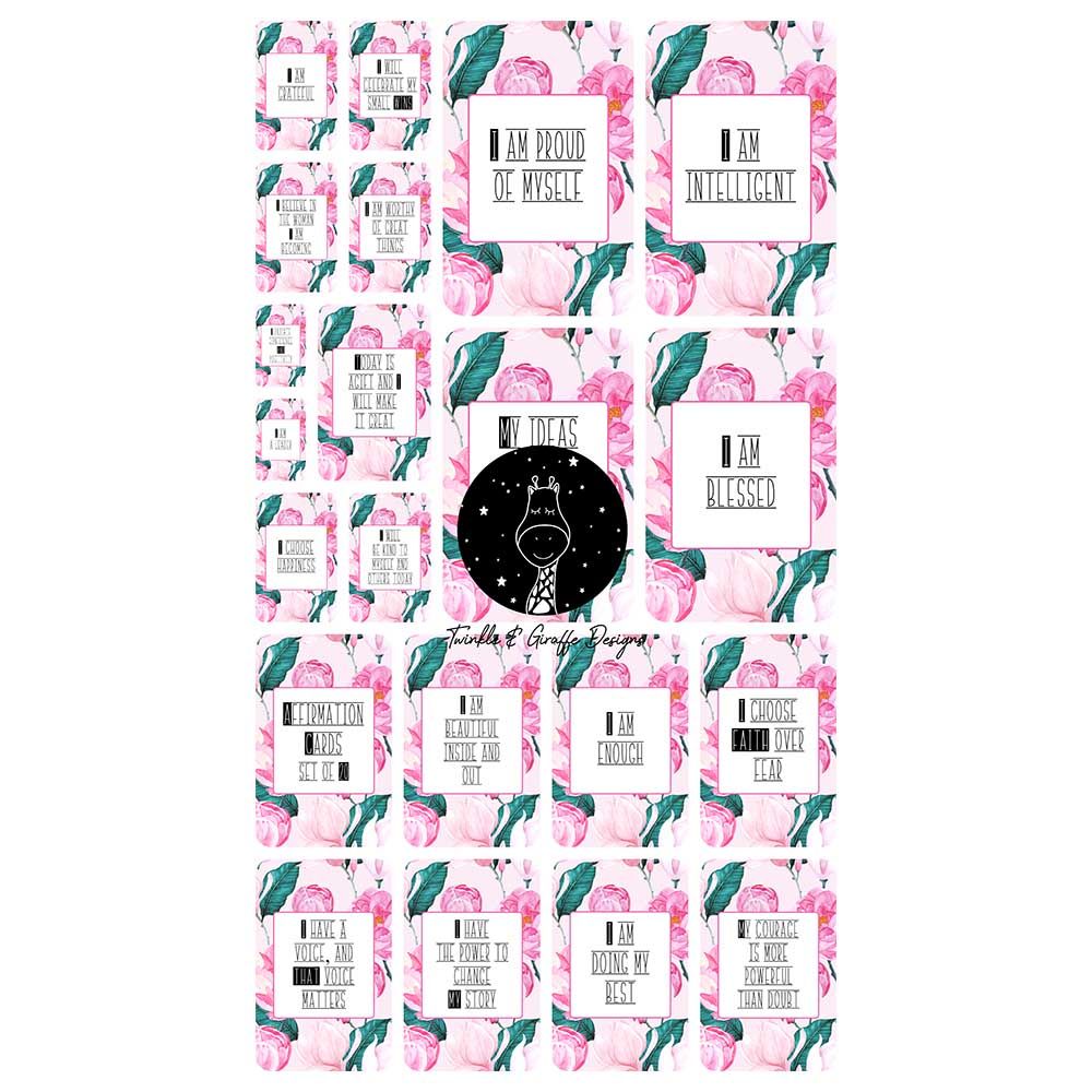 Twinkle And Giraffe Set Of 20 Pink Peonies Affirmation Cards