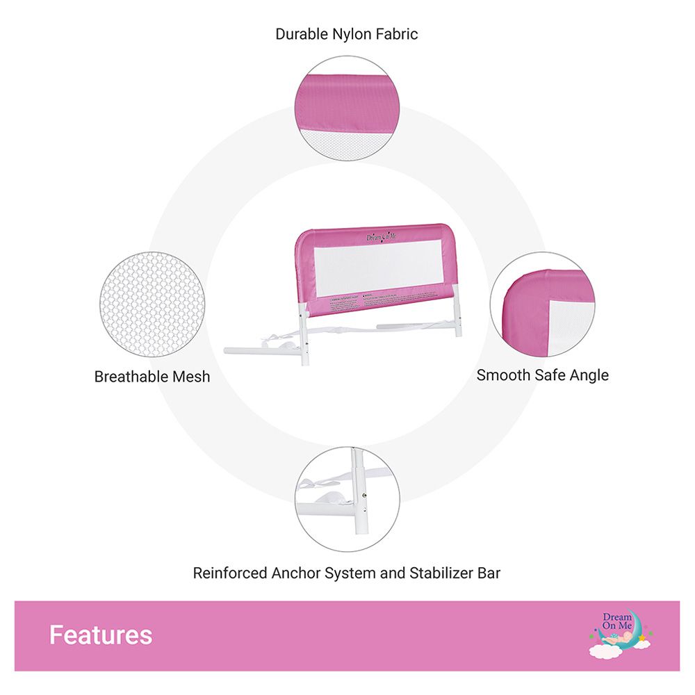 دريم أون مي - حاجز أمان شبكي قابل للتنفس للسرير - وردي