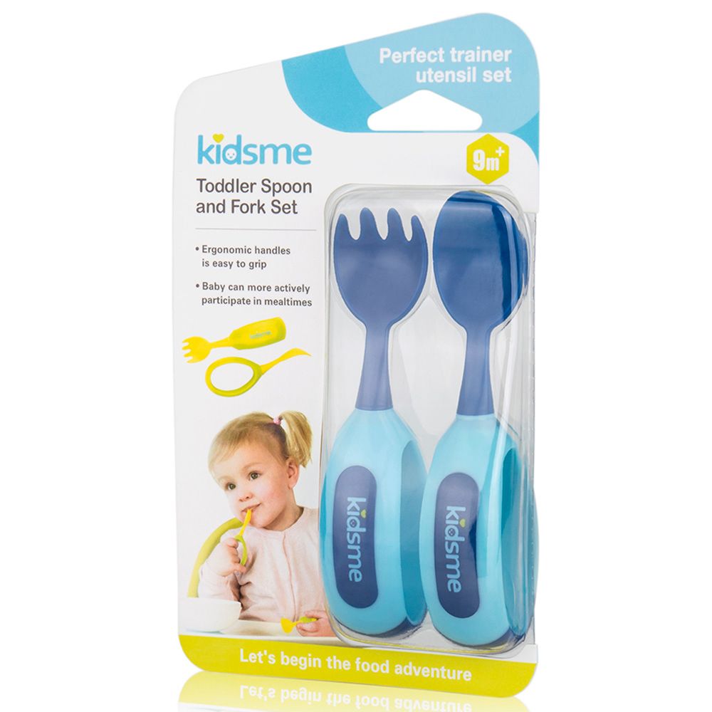 Kidsme - Toddler Spoon And Fork Set - Aquamarine