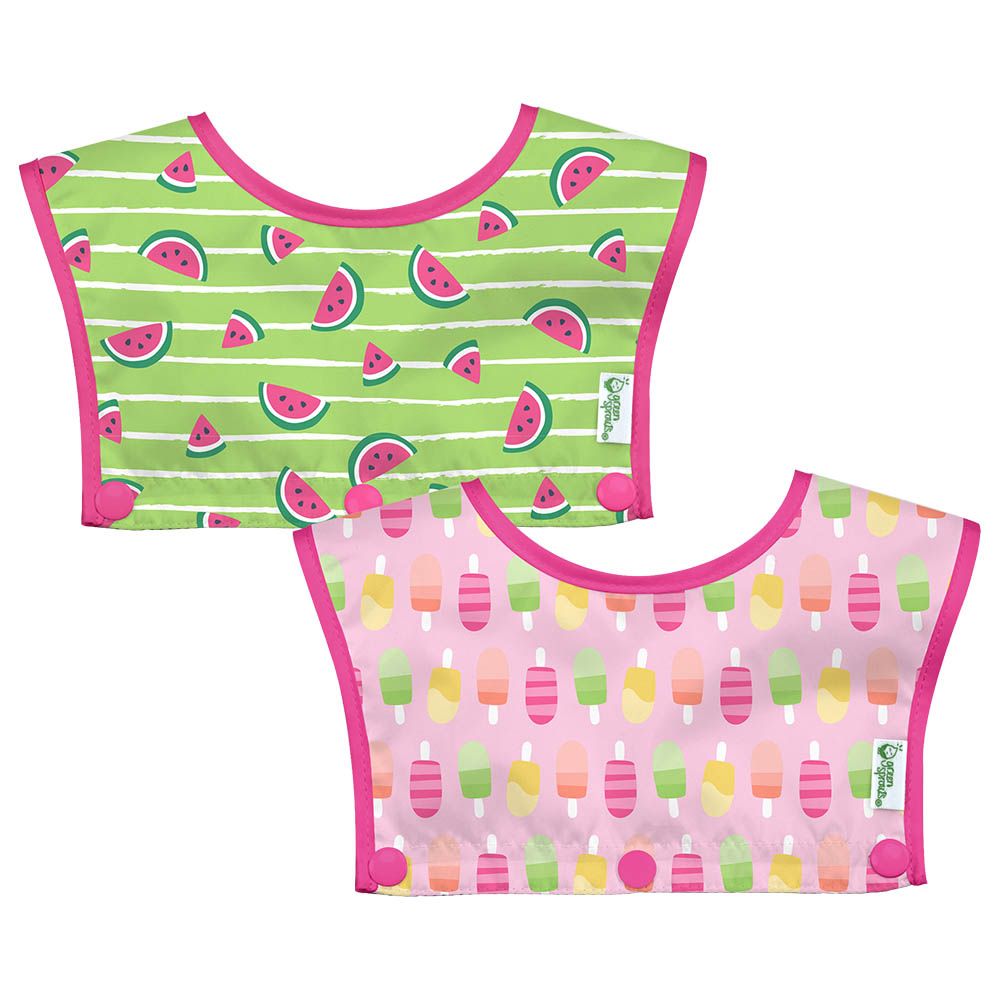 Green Sprouts Snap & Go Silicone Bib 2Pcs-Set Pink Popsicles