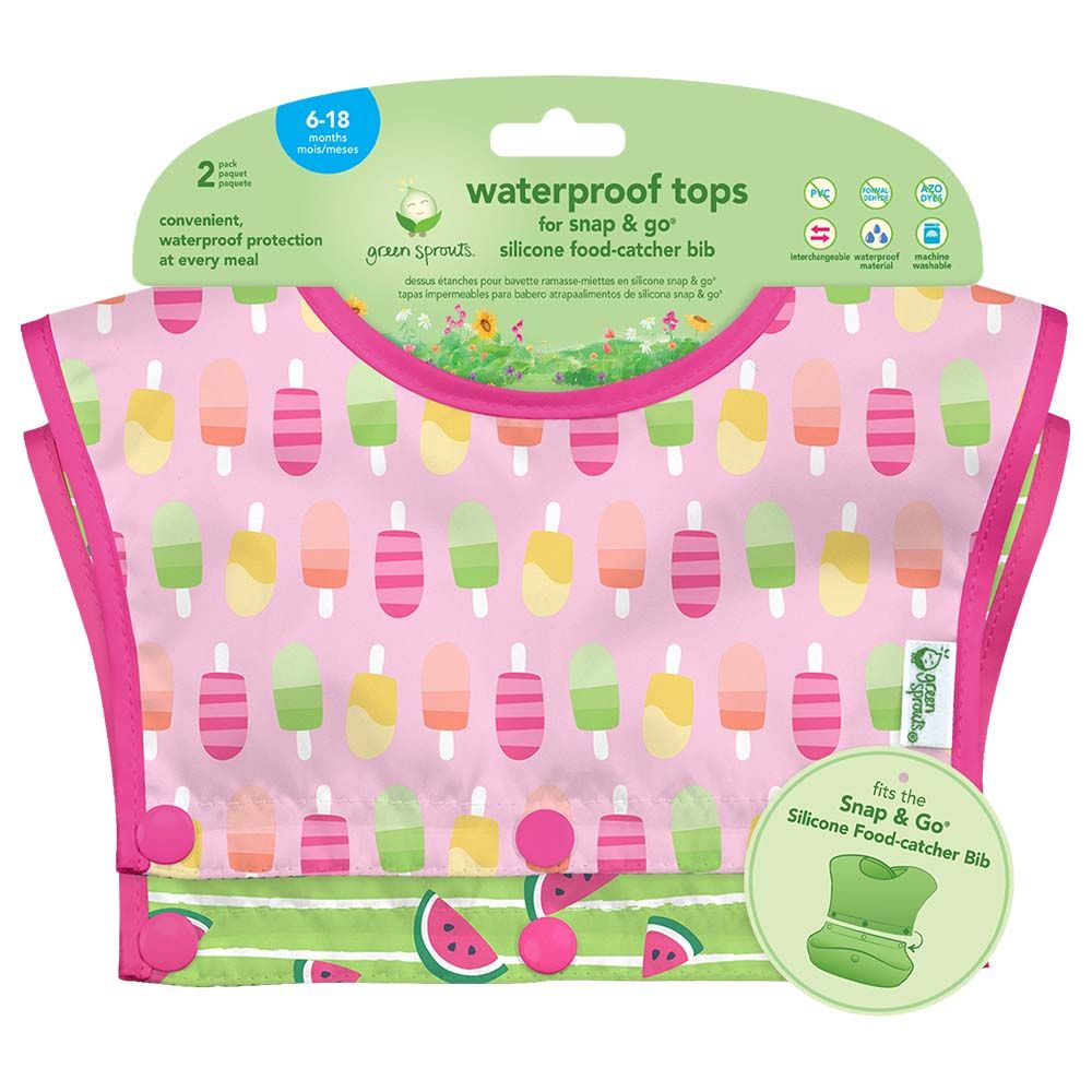 Green Sprouts Snap & Go Silicone Bib 2Pcs-Set Pink Popsicles