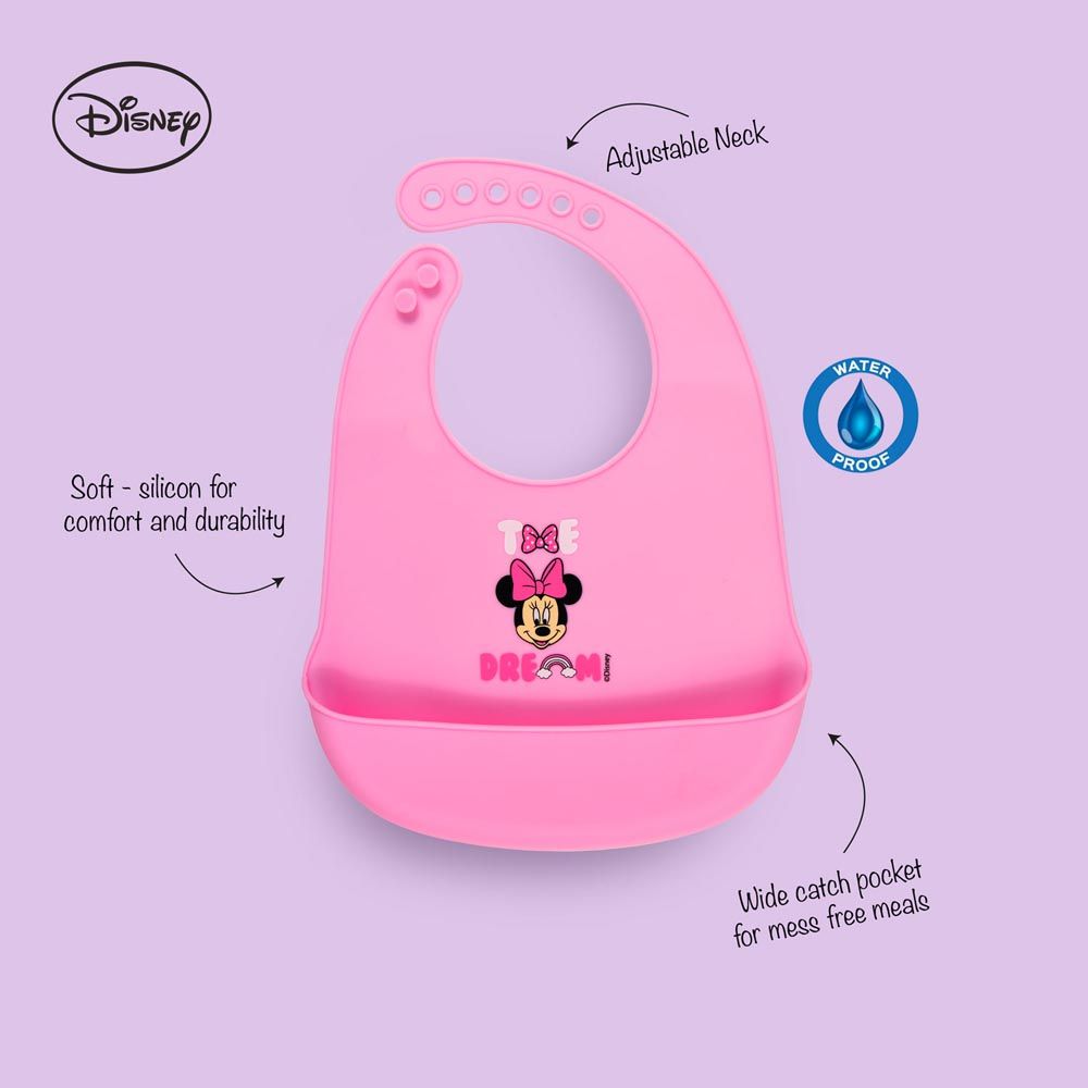 Disney - Minnie Mouse Silicone Baby Bib - Pink