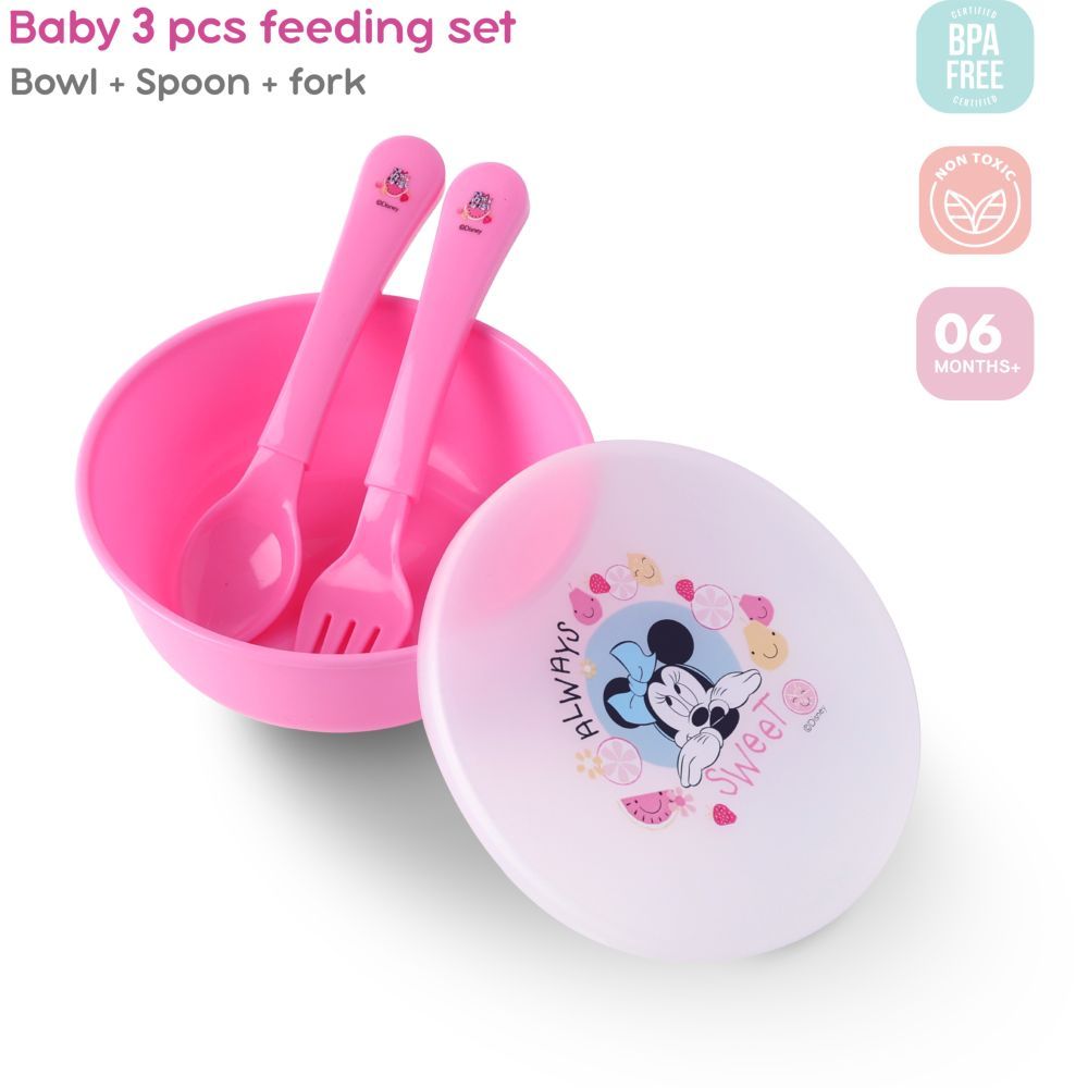 Disney - Baby Feeding Bowl, Fork & Spoon Set - Pink