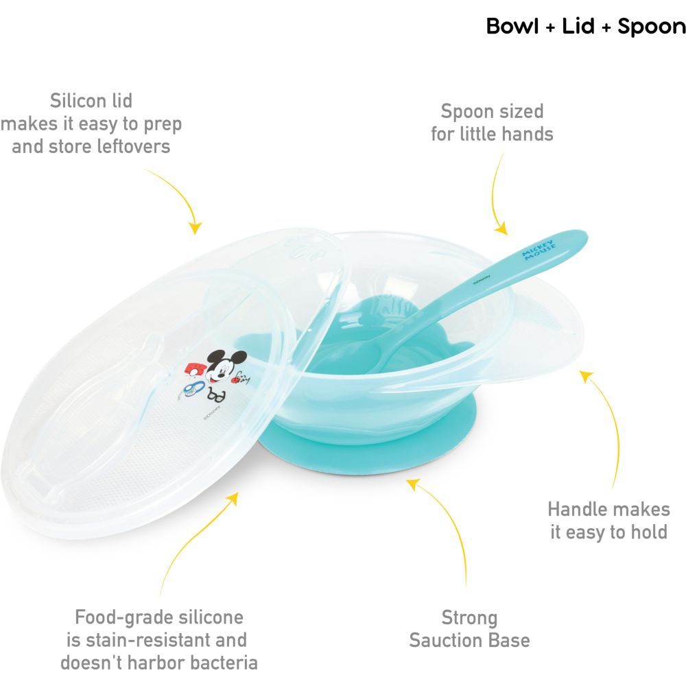 ديزني - زبدية بقاعدة شفط + ملعقة - ميكي ماوس