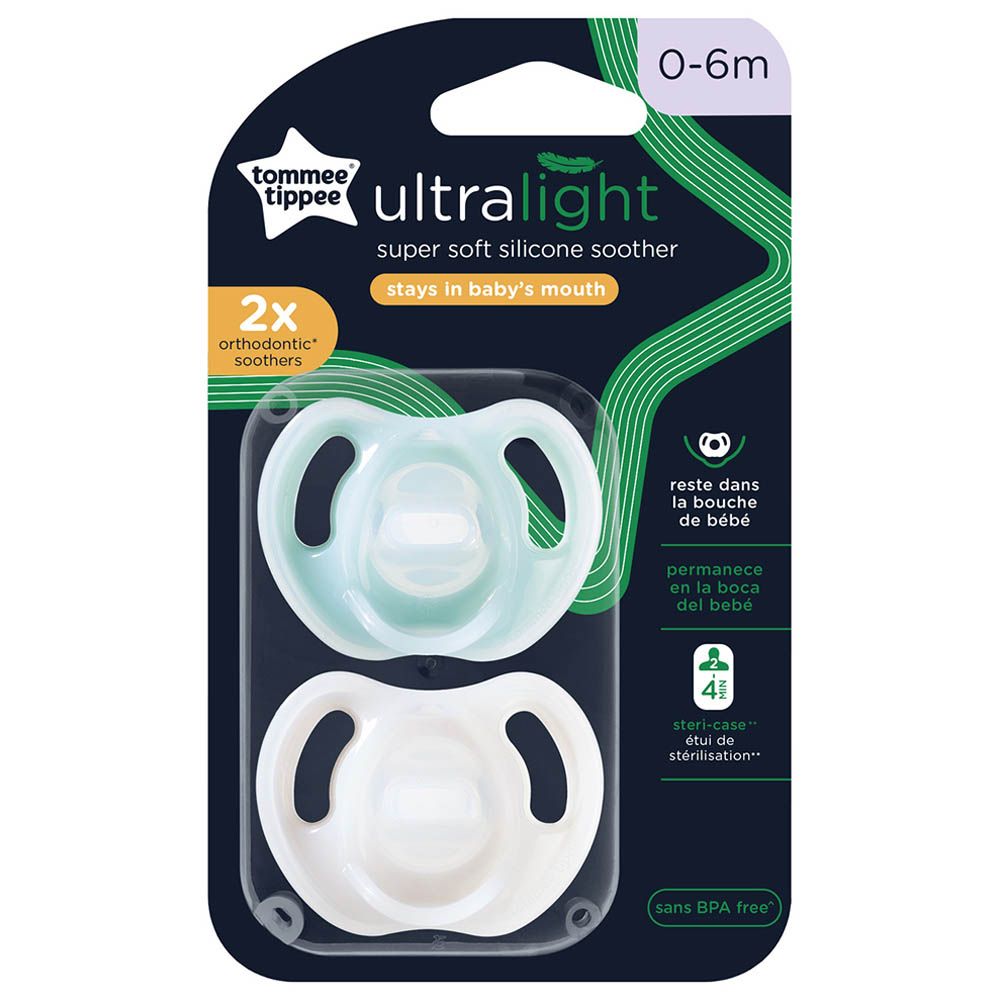 Tommee Tippee - Ultra Light Silicone Soother - 0-6M - Pack of 2 - Green/White