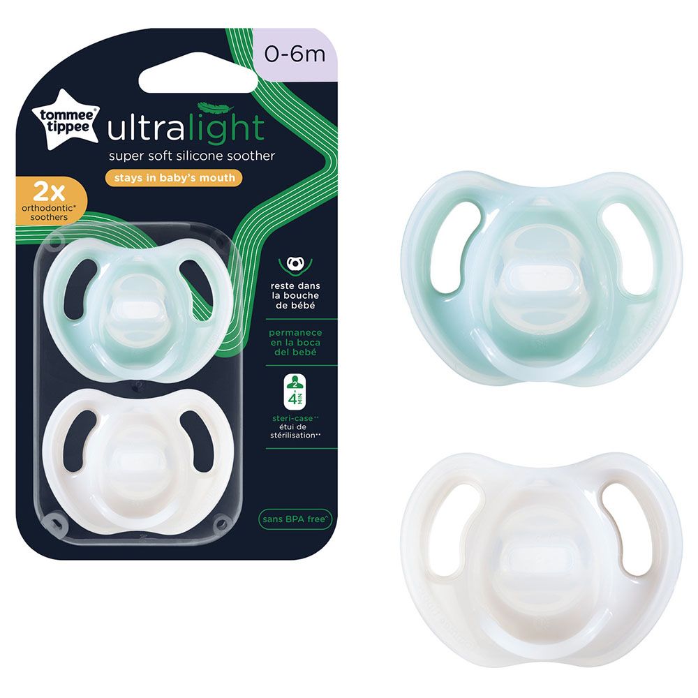 Tommee Tippee - Ultra Light Silicone Soother - 0-6M - Pack of 2 - Green/White