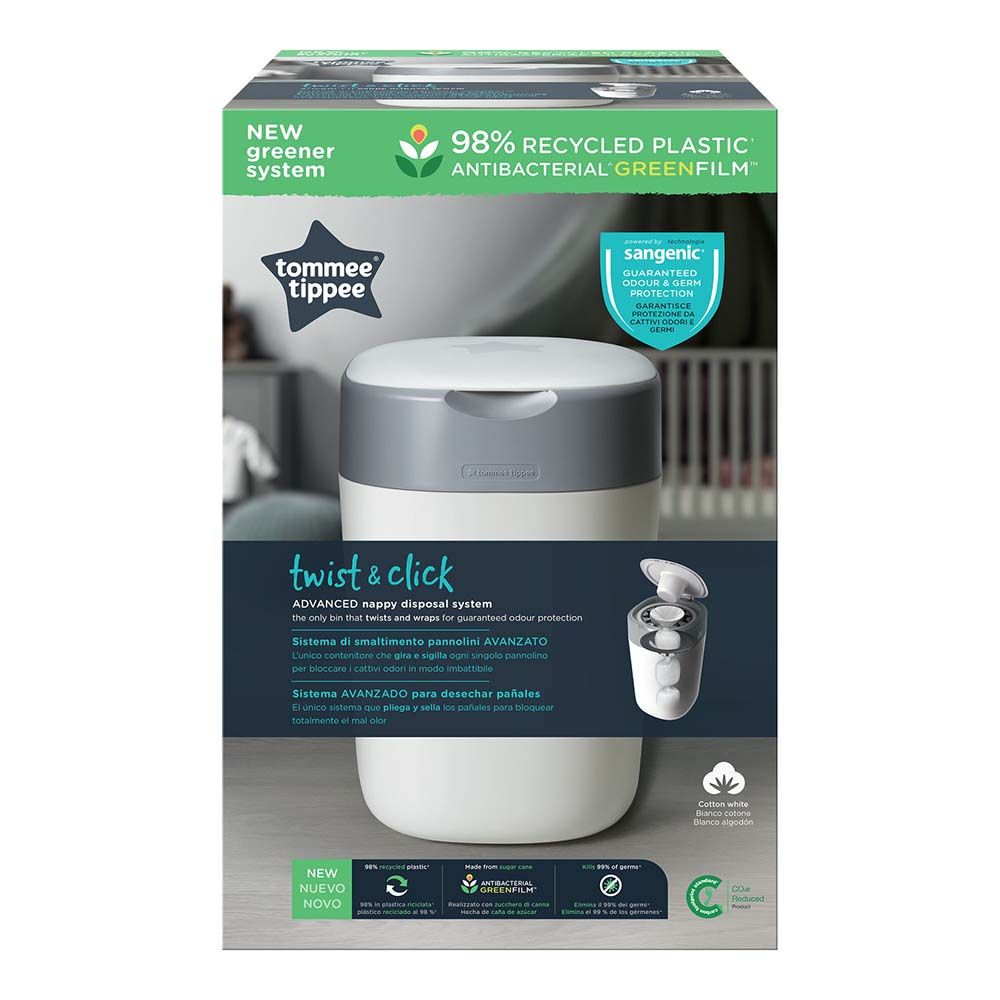 Tommee Tippee - Twist and Click Advanced Nappy Bin with 1x Refill Cassette - White