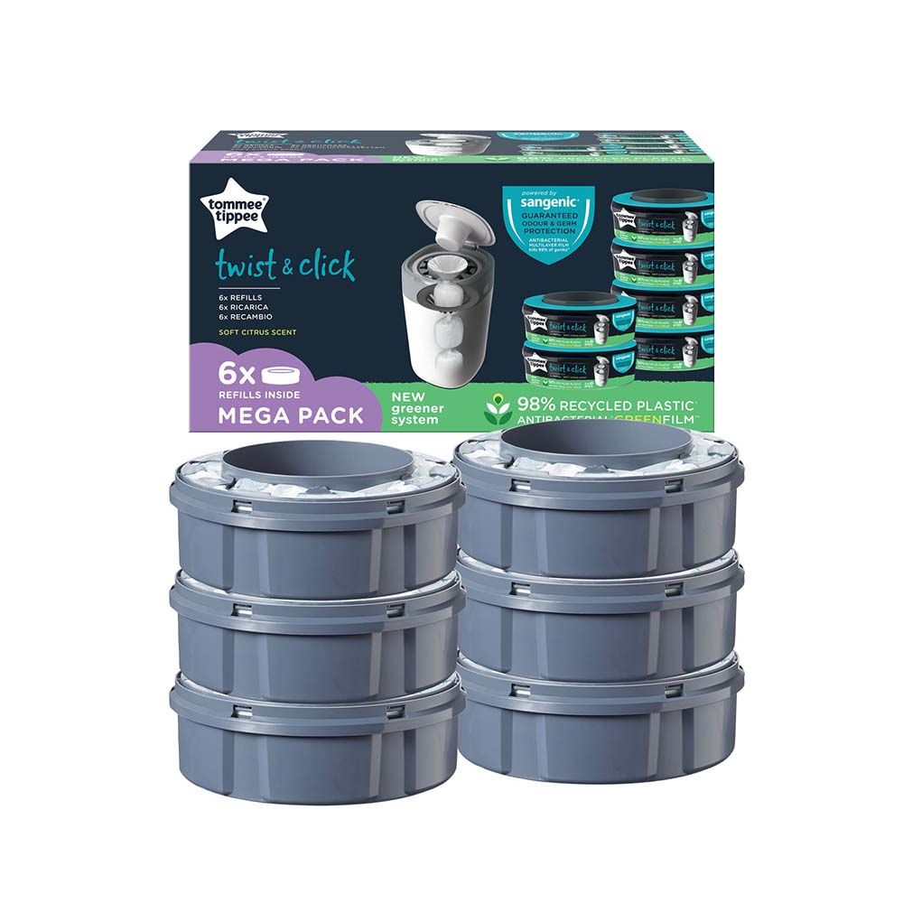 Tommee Tippee - Twist and Click Advanced Nappy Disposal Sangenic Tec Refills - Pack of 6