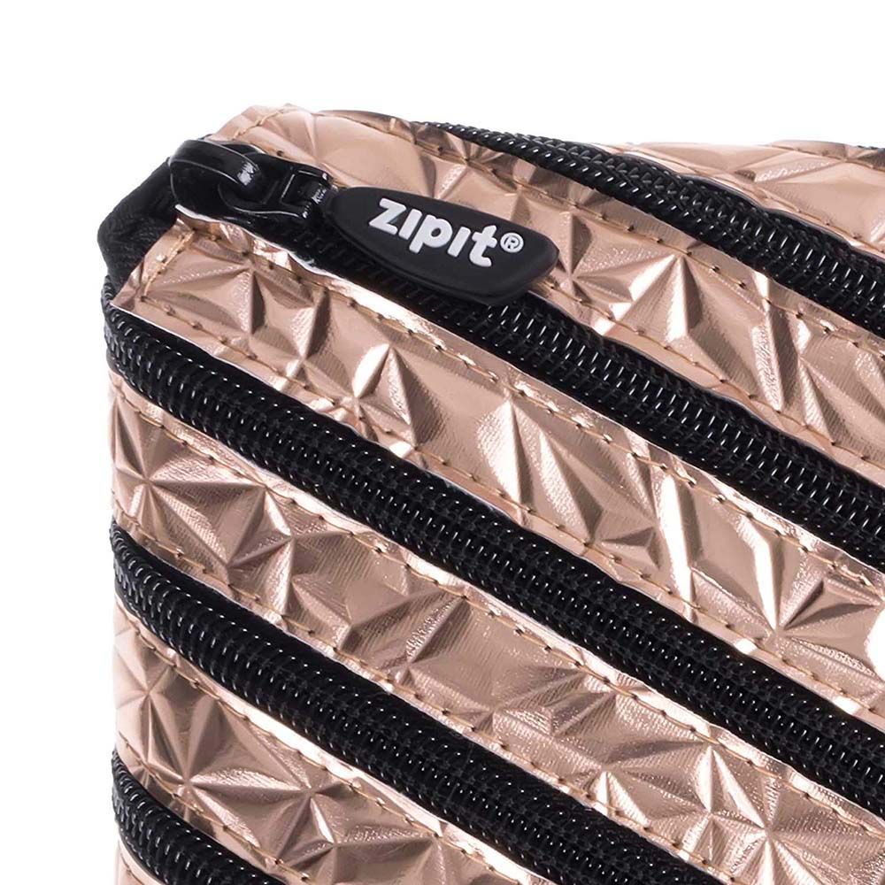 Zipit Metallic Big Pencil Case/Cosmetic Makeup Bag Rose Gold