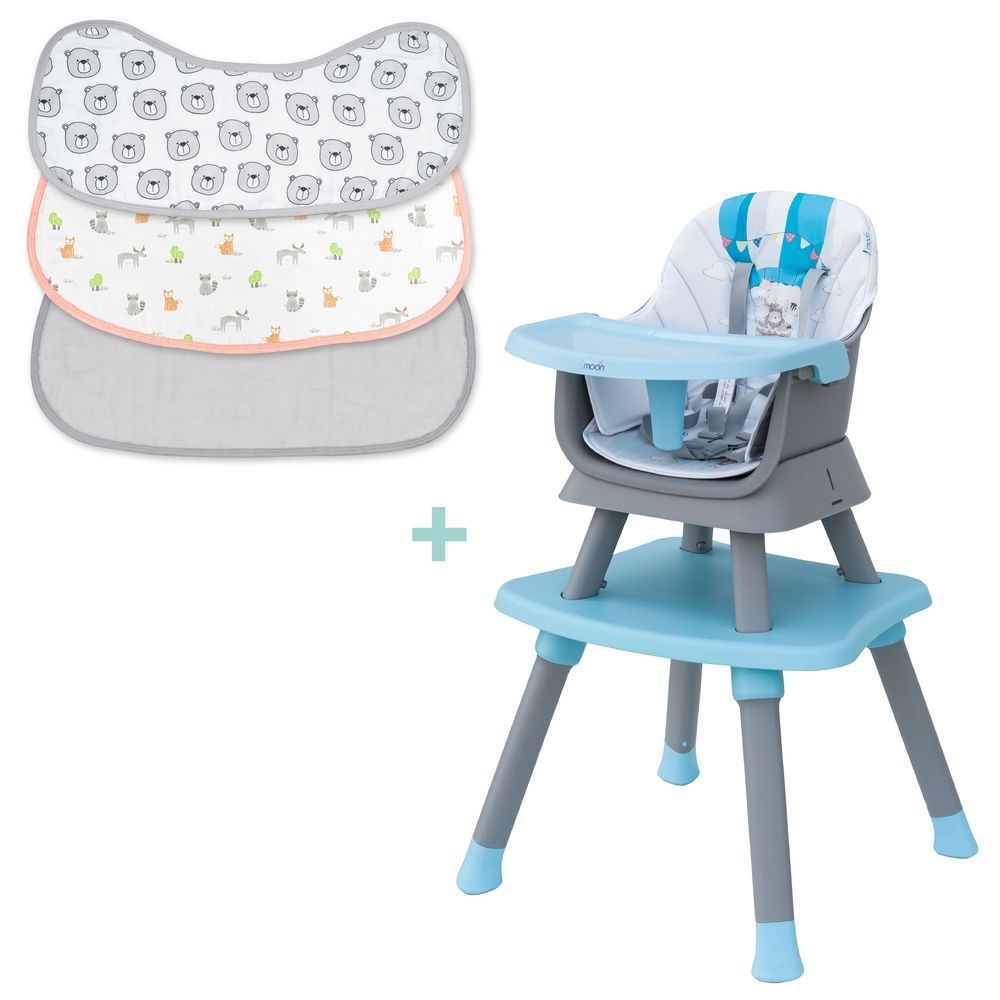 Moon - 6-in-1 High Chair & Organic Burpy Cloth - Blue