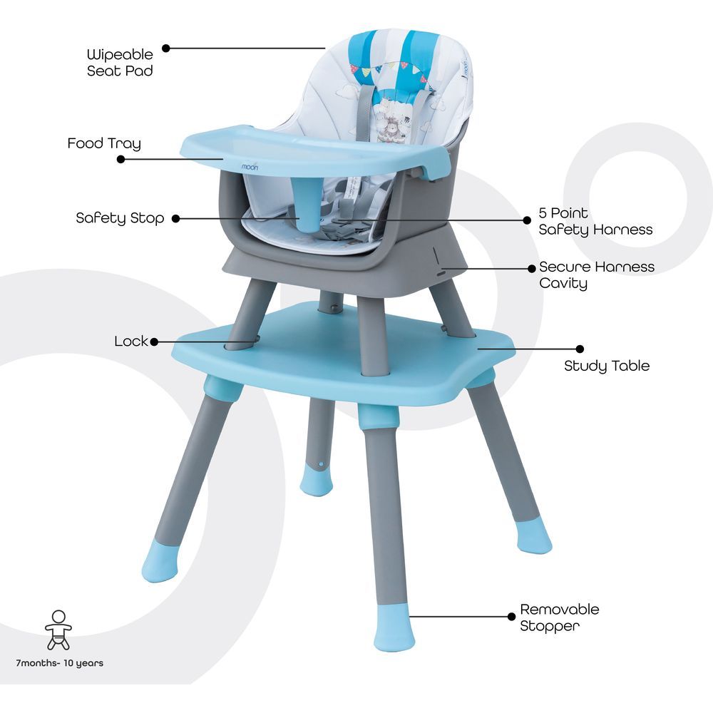 Moon - 6-in-1 High Chair & Organic Burpy Cloth - Blue