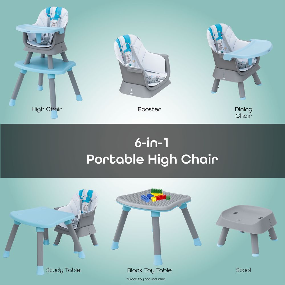 Moon - 6-in-1 High Chair & Organic Burpy Cloth - Blue