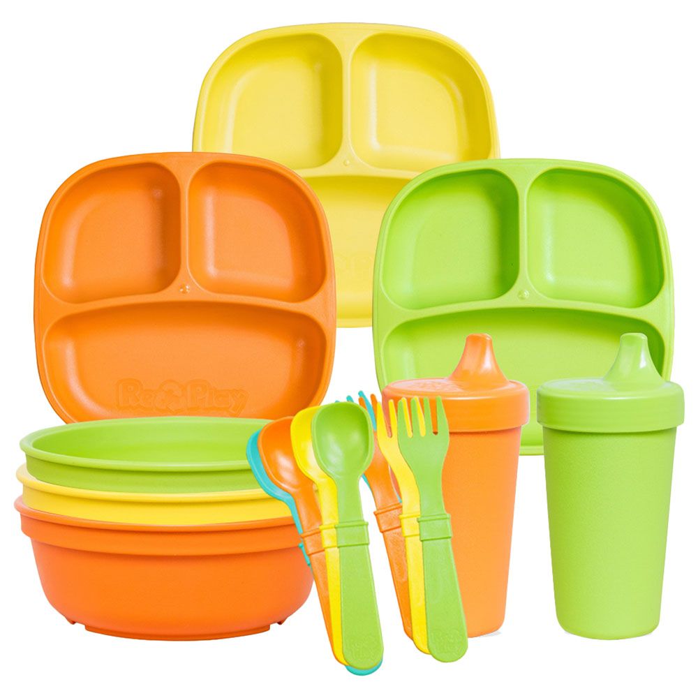 Re-Play - Plates + Bowls + Spill Proof Cups + Spoons & Forks