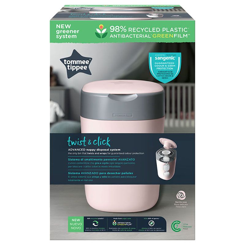 Tommee Tippee Twist & Click Nappy Disposal Sangenic Bin - Pink + Cassette x 3