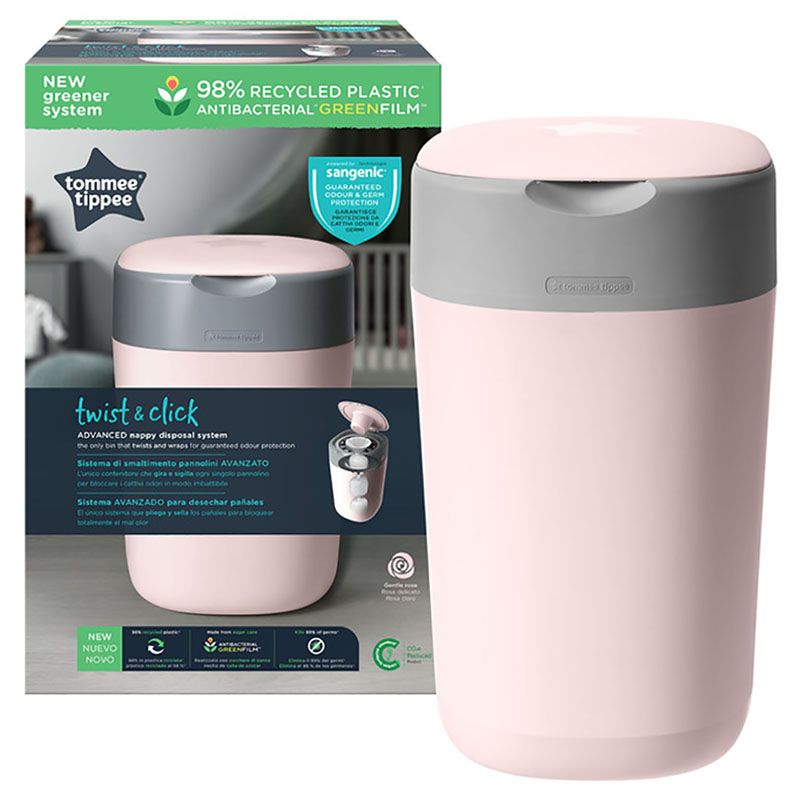 Tommee Tippee Twist & Click Nappy Disposal Sangenic Bin - Pink + Cassette x 3