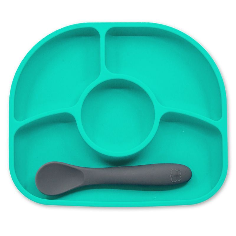 BBLuv - Yumi Anti-Spill Silicone Plate & Spoon Set - Aqua