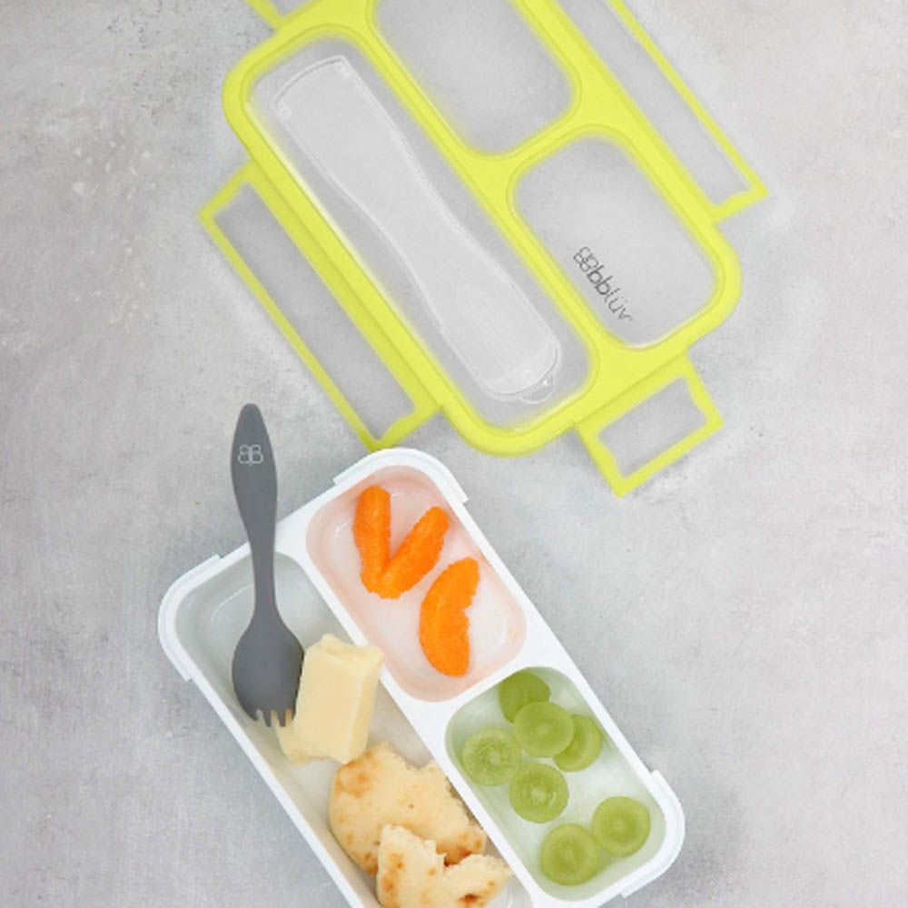 Bbluv - 3 Compartment Bento Sealed Lunchbox With Spork - Lime