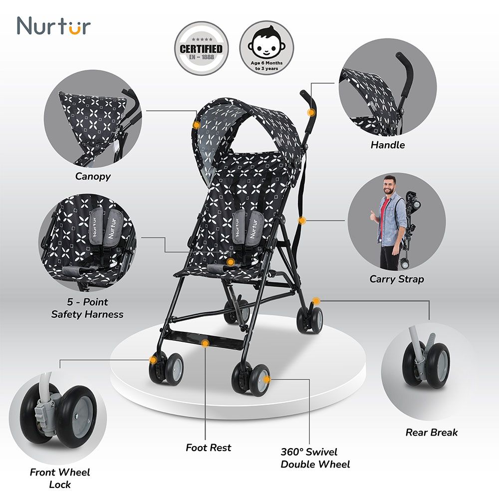 Nurtur - Rex Buggy Lightweight Stroller - Black/White