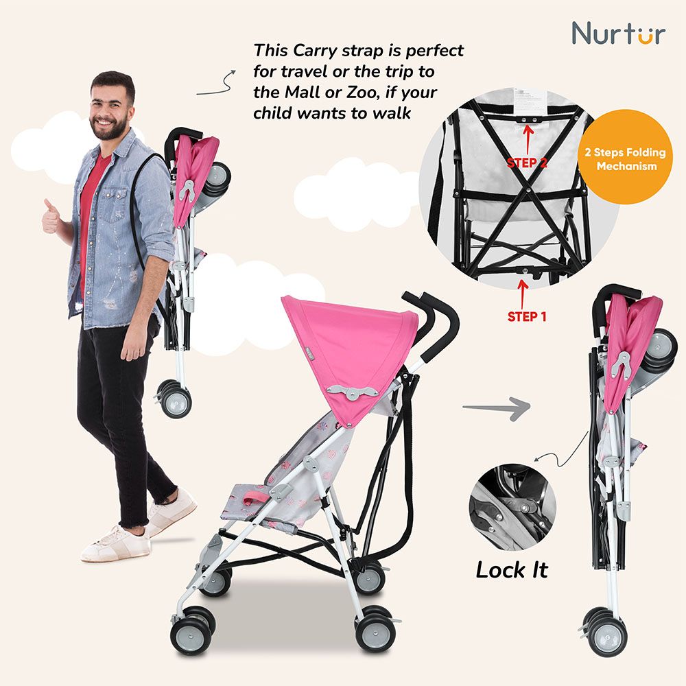 Nurtur - Rex Buggy Lightweight Stroller - Pink/Grey