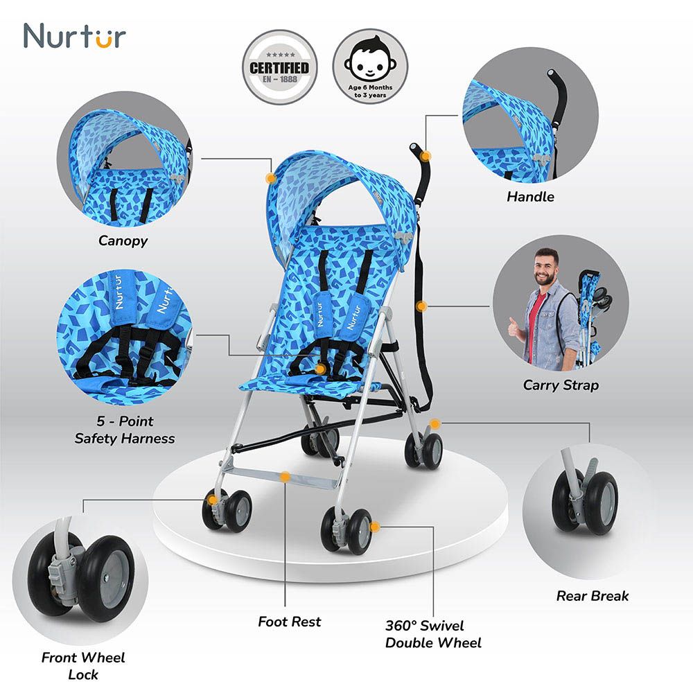 Nurtur - Printed Rex Buggy Lightweight Stroller - Blue