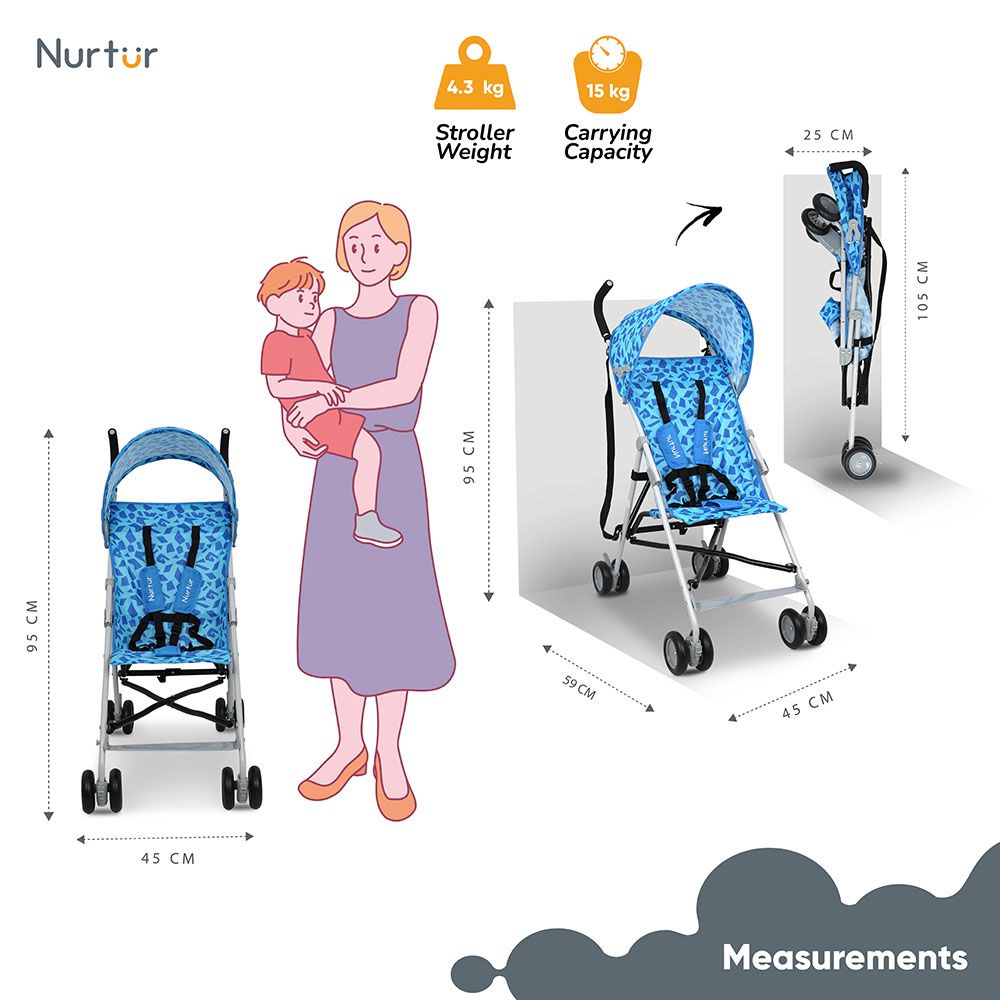 Nurtur - Printed Rex Buggy Lightweight Stroller - Blue