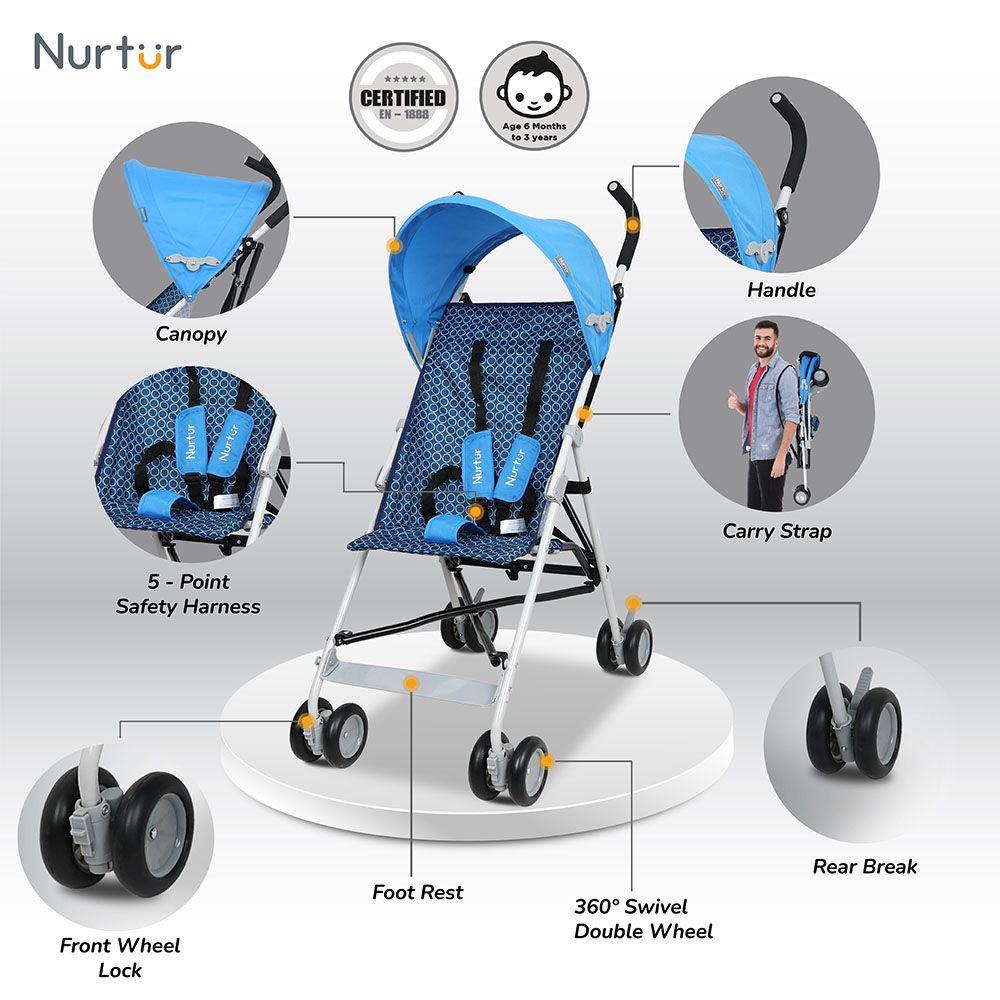 Nurtur - Rex Buggy Lightweight Stroller - Light Blue