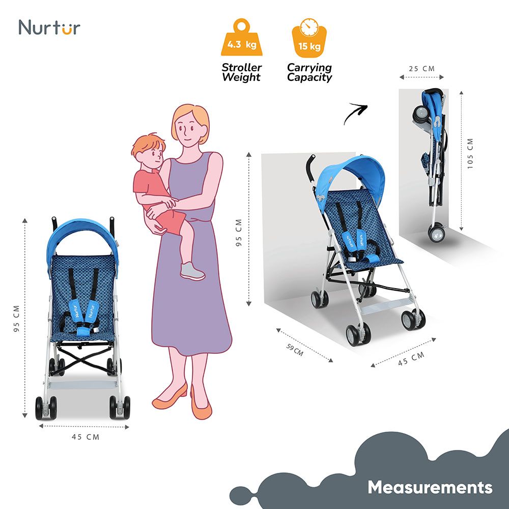 Nurtur - Rex Buggy Lightweight Stroller - Light Blue