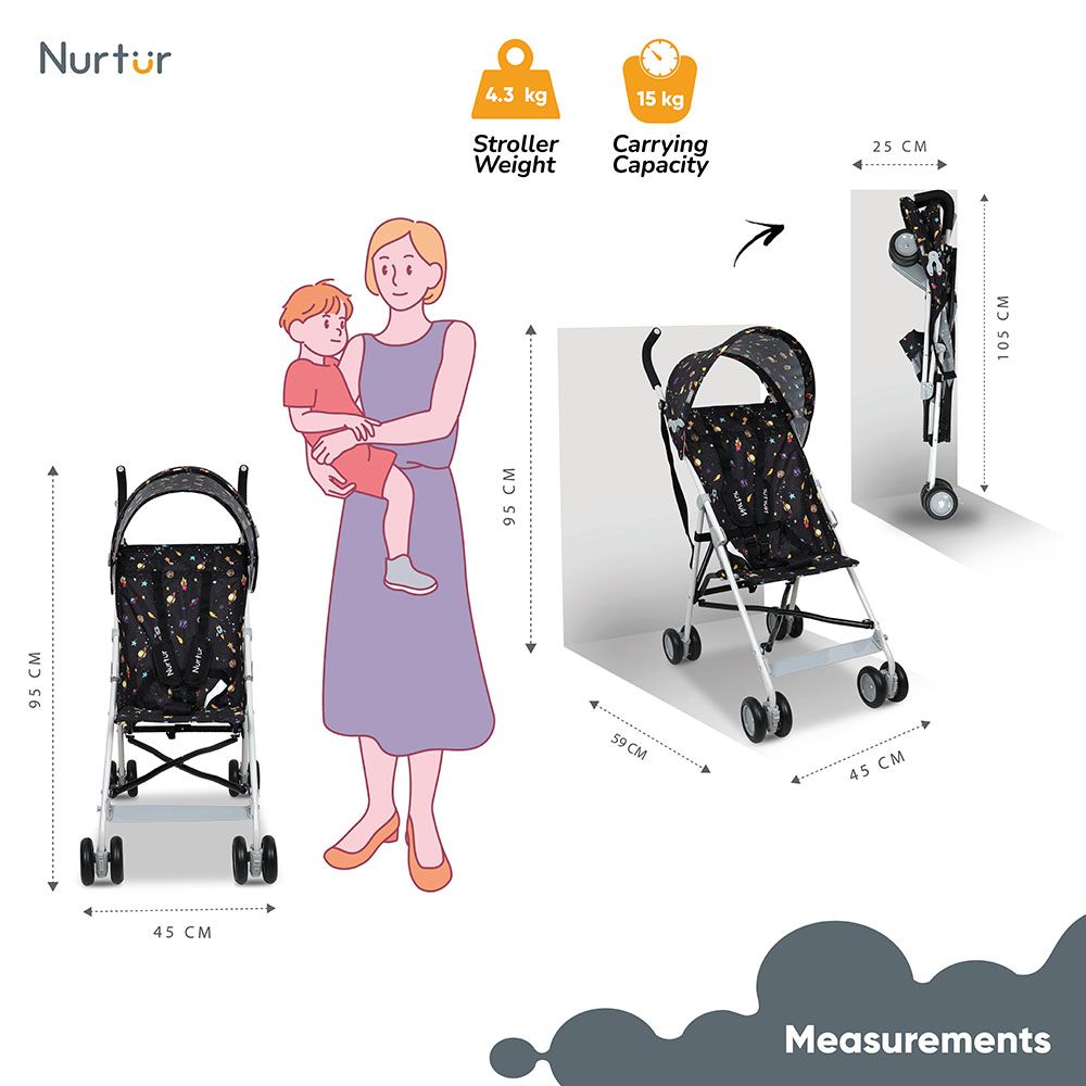 Nurtur - Rex Buggy Lightweight Stroller - Black