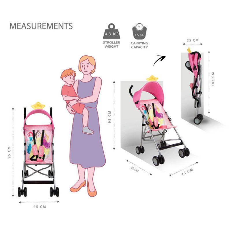 Disney - Princess 3D Crown Lightweight Buggy Stroller - Light Pink