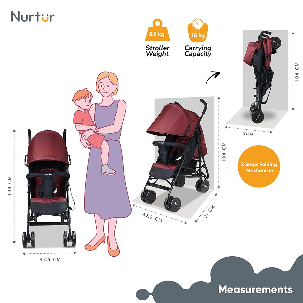 Nurtur - Archer Lightweight Stroller - Maroon