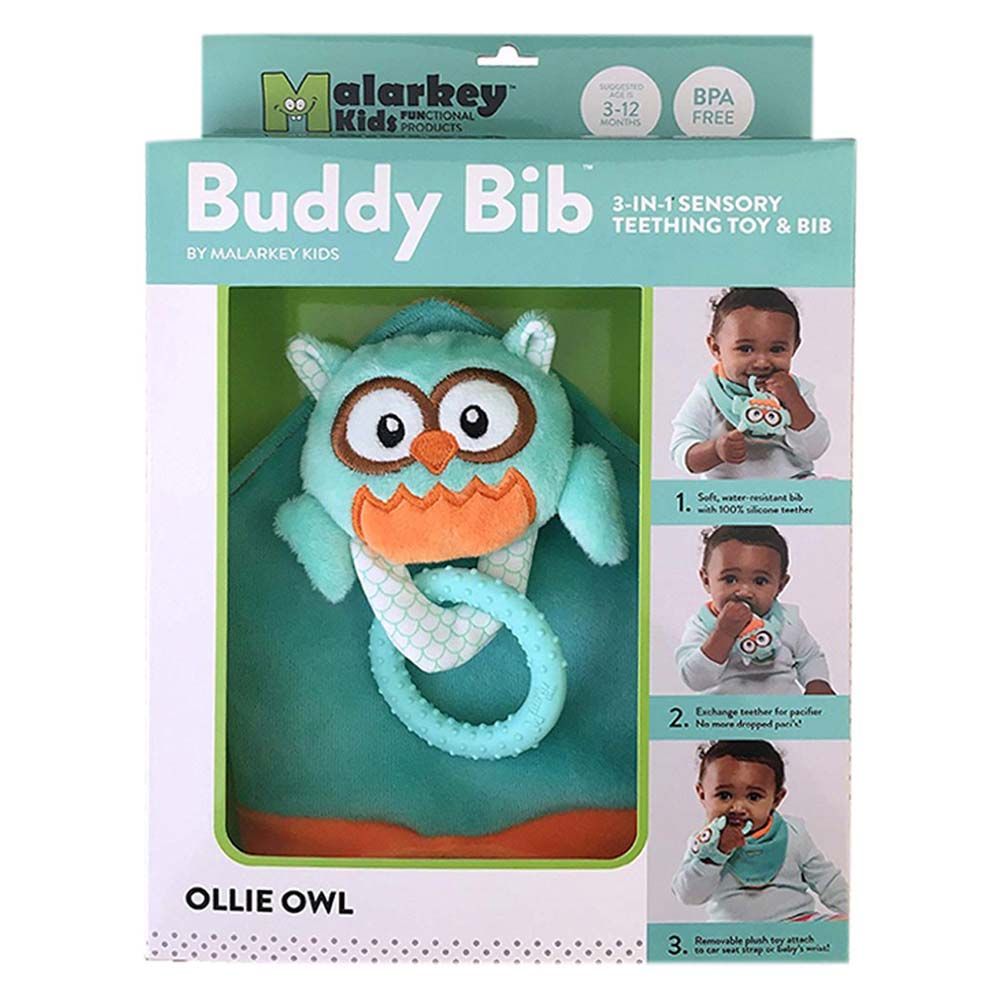 Buddy Bib - 3-in-1 Sensory Teething Toy & Bib - Ollie Owl