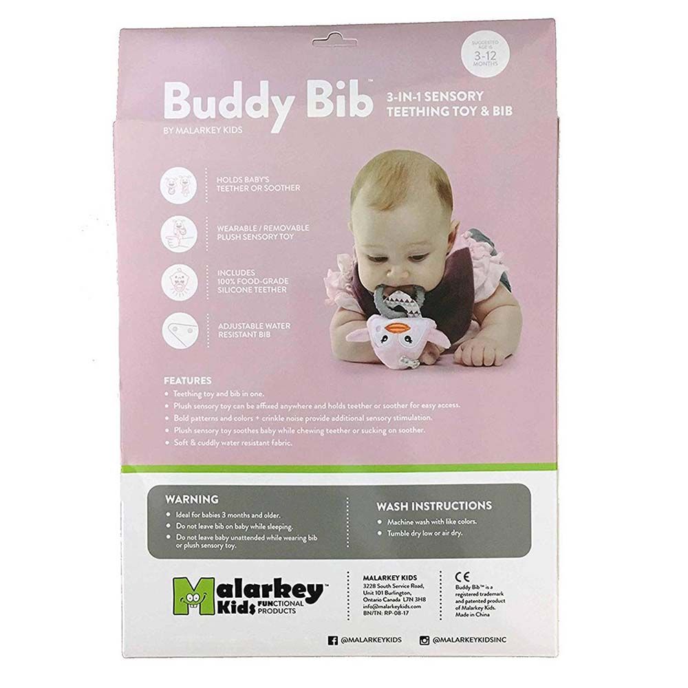 Buddy Bib - 3-in-1 Sensory Teething Toy & Bib Pinky Penguin