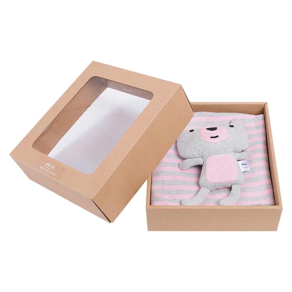 Pluchi - Zoey Skinny Blanket with Bear Toy - Pink