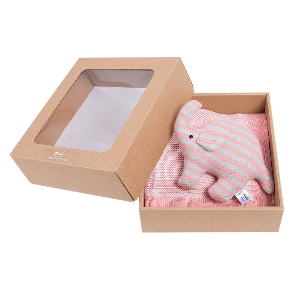 Pluchi - Sophia Mini Blanket with Elephant Toy - Pink